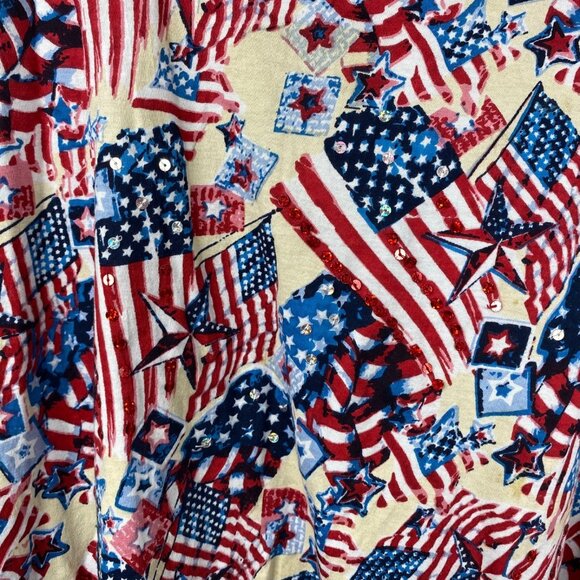 Catherines Women's Flag Patriotic 4th of July Sequins Top Red White Blue Size 3X - Picture 7 of 9